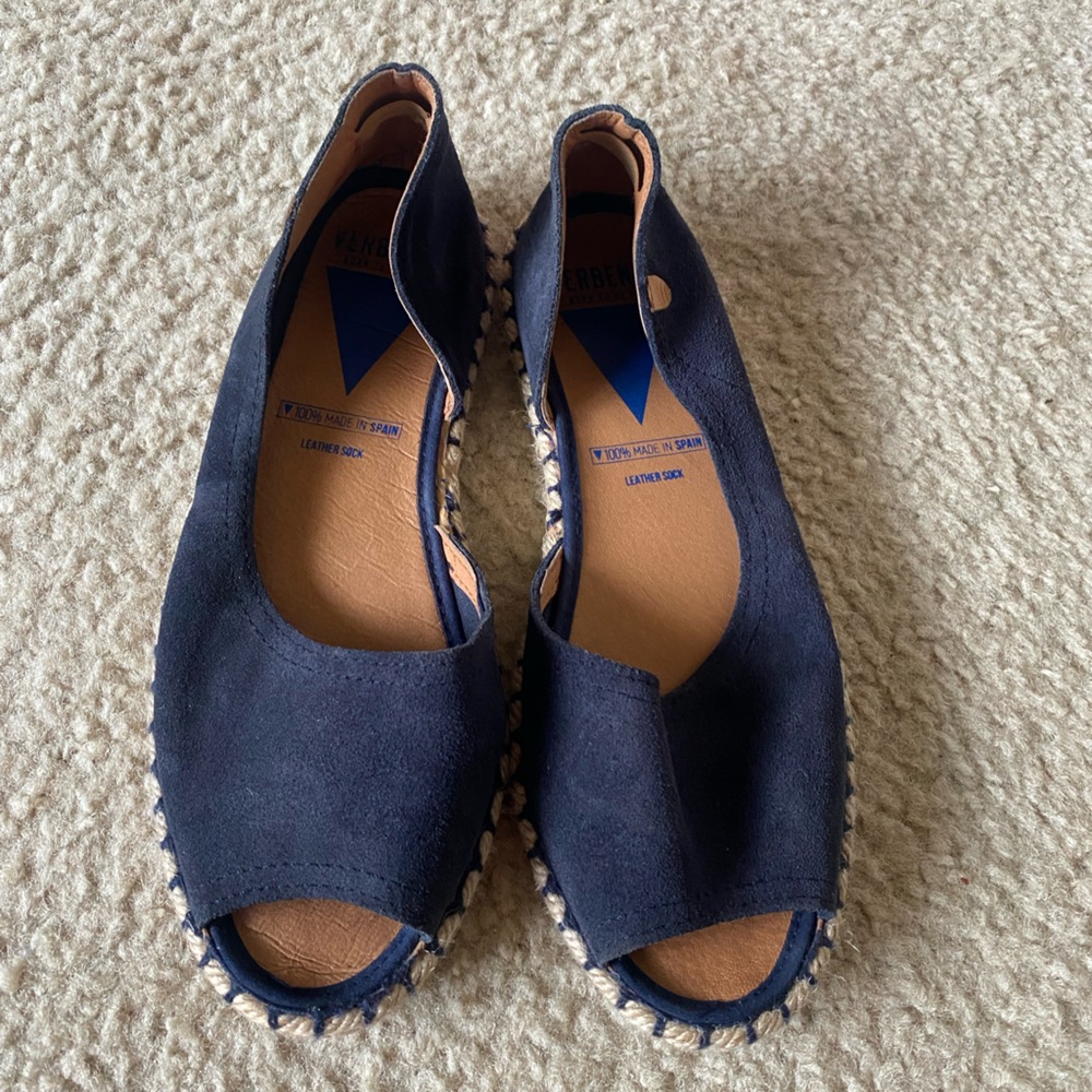 Verbenas Navy Peep-Toe Espadrilles EU size 38